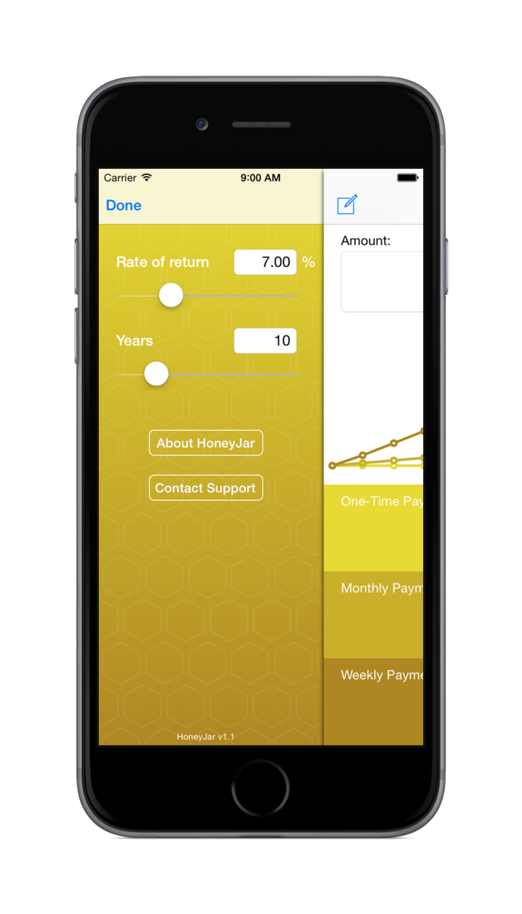 Image showing HoneyJar's settings screen